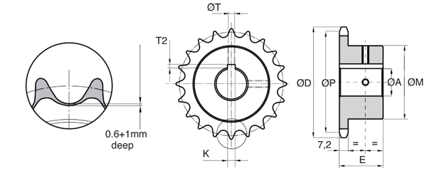 Pignone Per Catena 28 Denti Tipo B, Passo 3/8", Foro 12mm, Acciaio A3 - Adatto Per ISO 06B, Go-kart